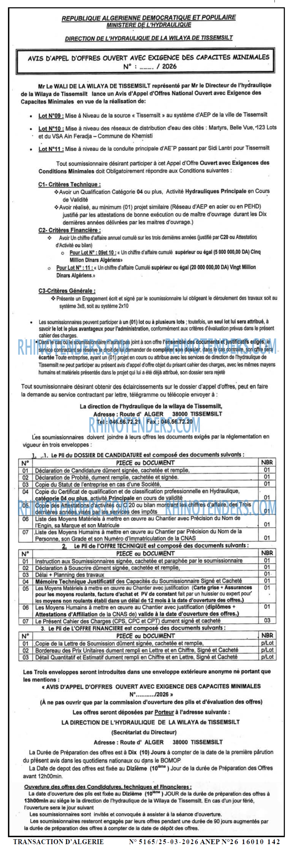 TRANSACTION D'ALGERIE