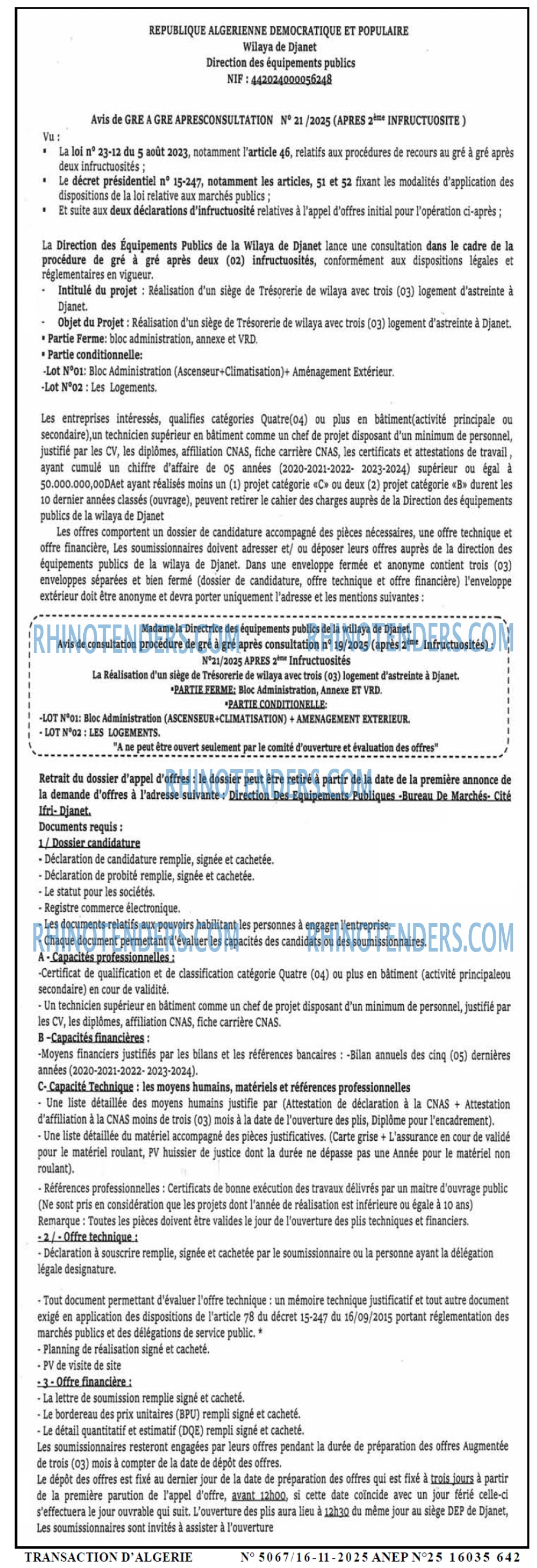 TRANSACTION D'ALGERIE