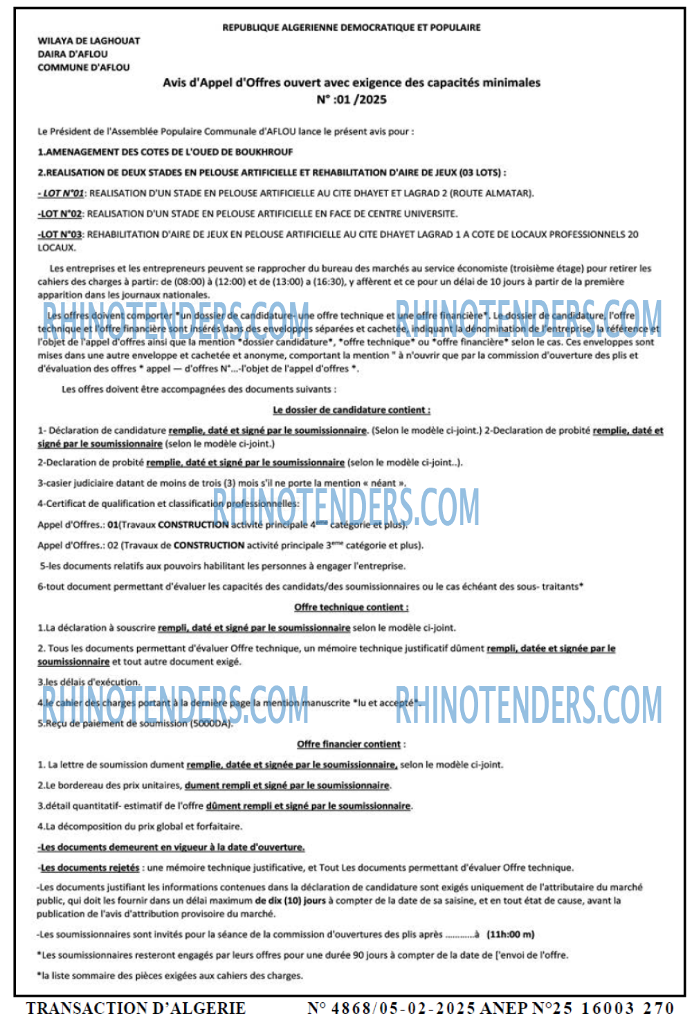 TRANSACTION D'ALGERIE