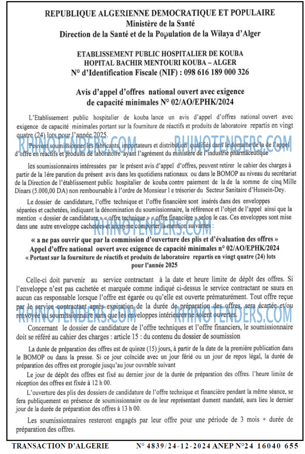 TRANSACTION D'ALGERIE