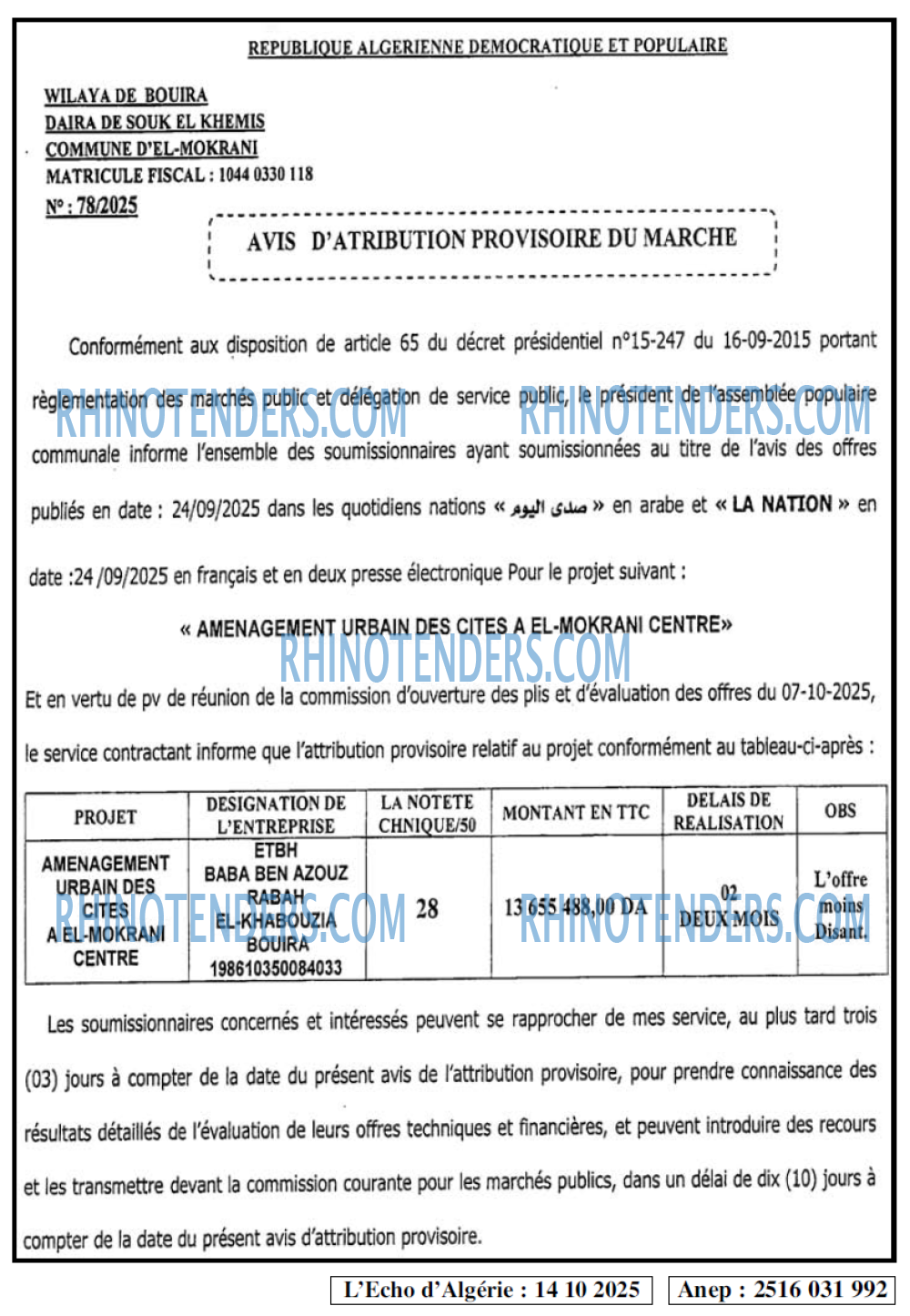 L'ECHO D'ALGERIE