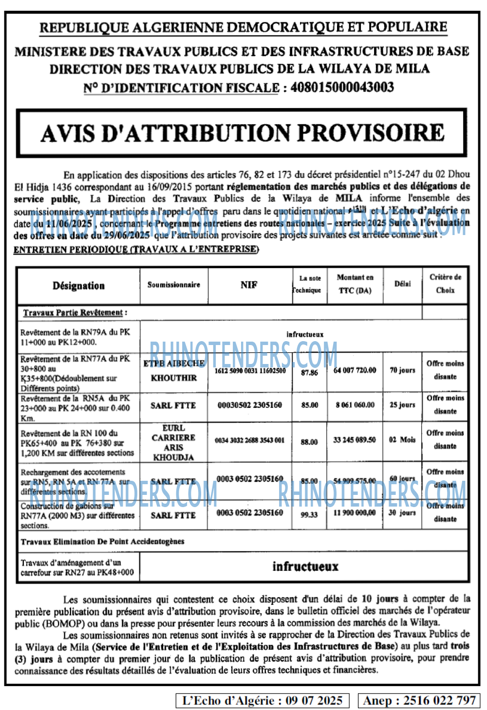 L'ECHO D'ALGERIE