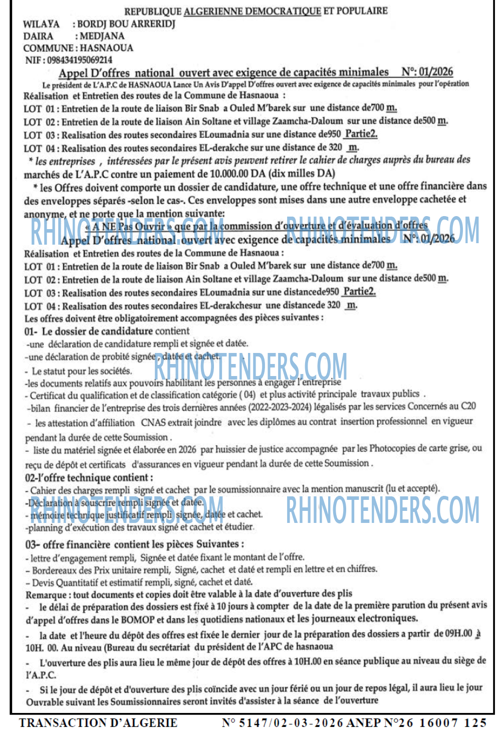 TRANSACTION D'ALGERIE