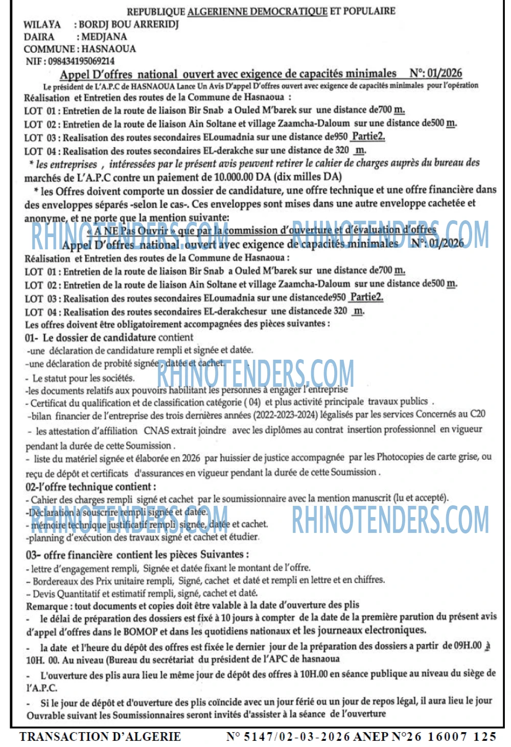 TRANSACTION D'ALGERIE