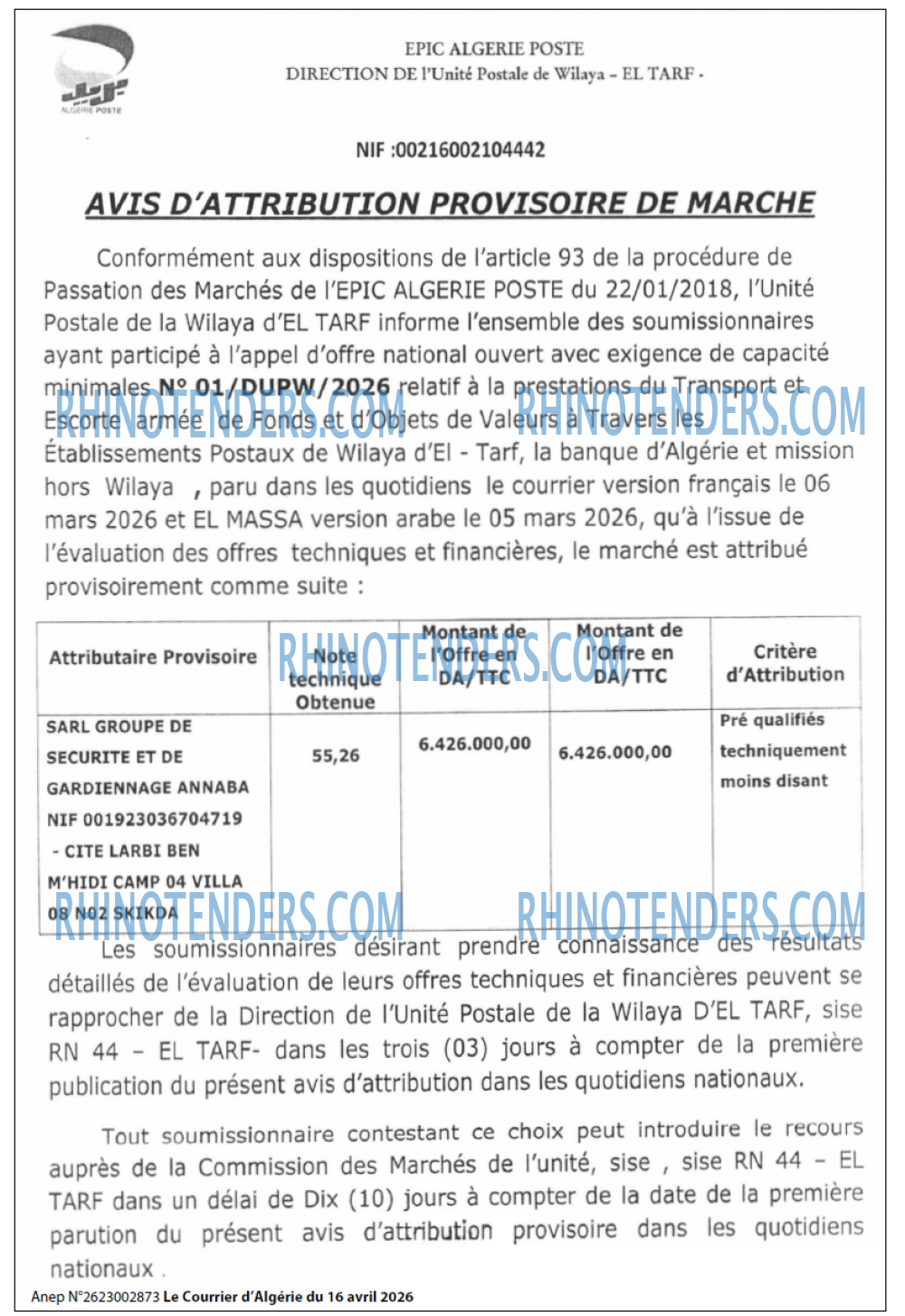 Le Courrier d'Algerie