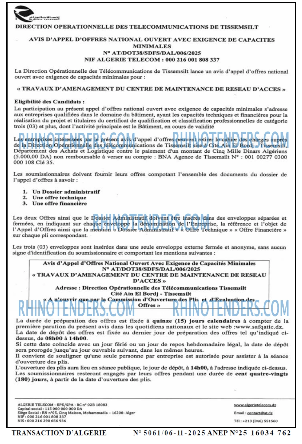 TRANSACTION D'ALGERIE