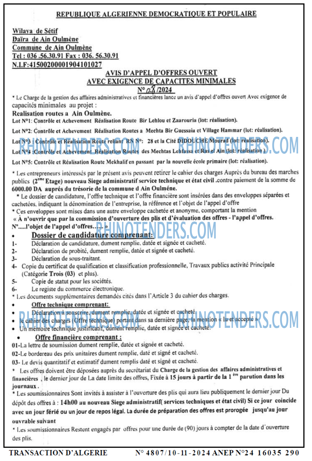 TRANSACTION D'ALGERIE