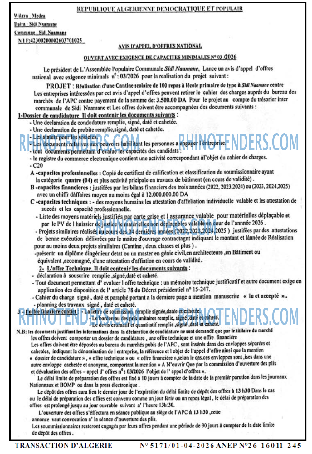 TRANSACTION D'ALGERIE