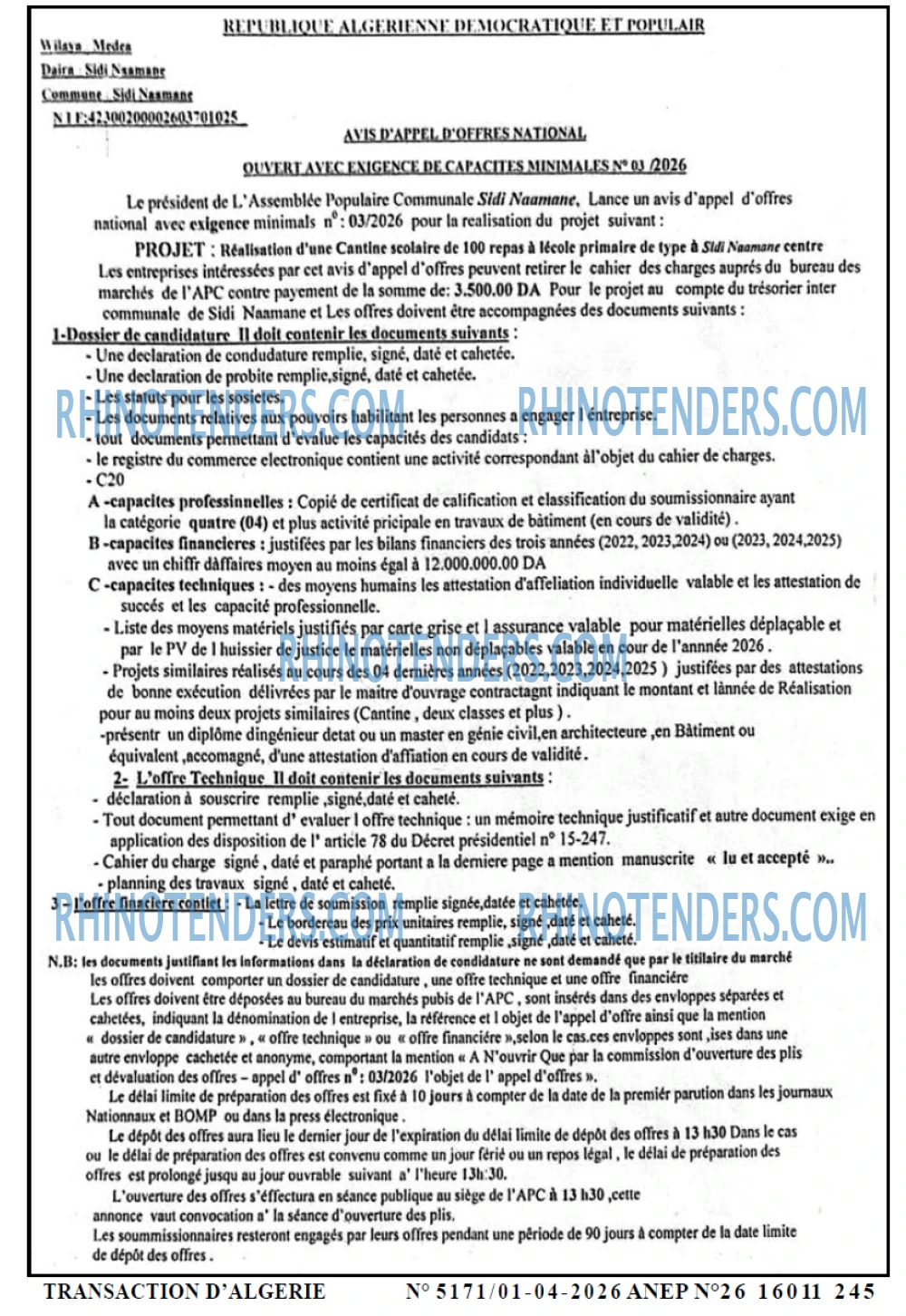TRANSACTION D'ALGERIE