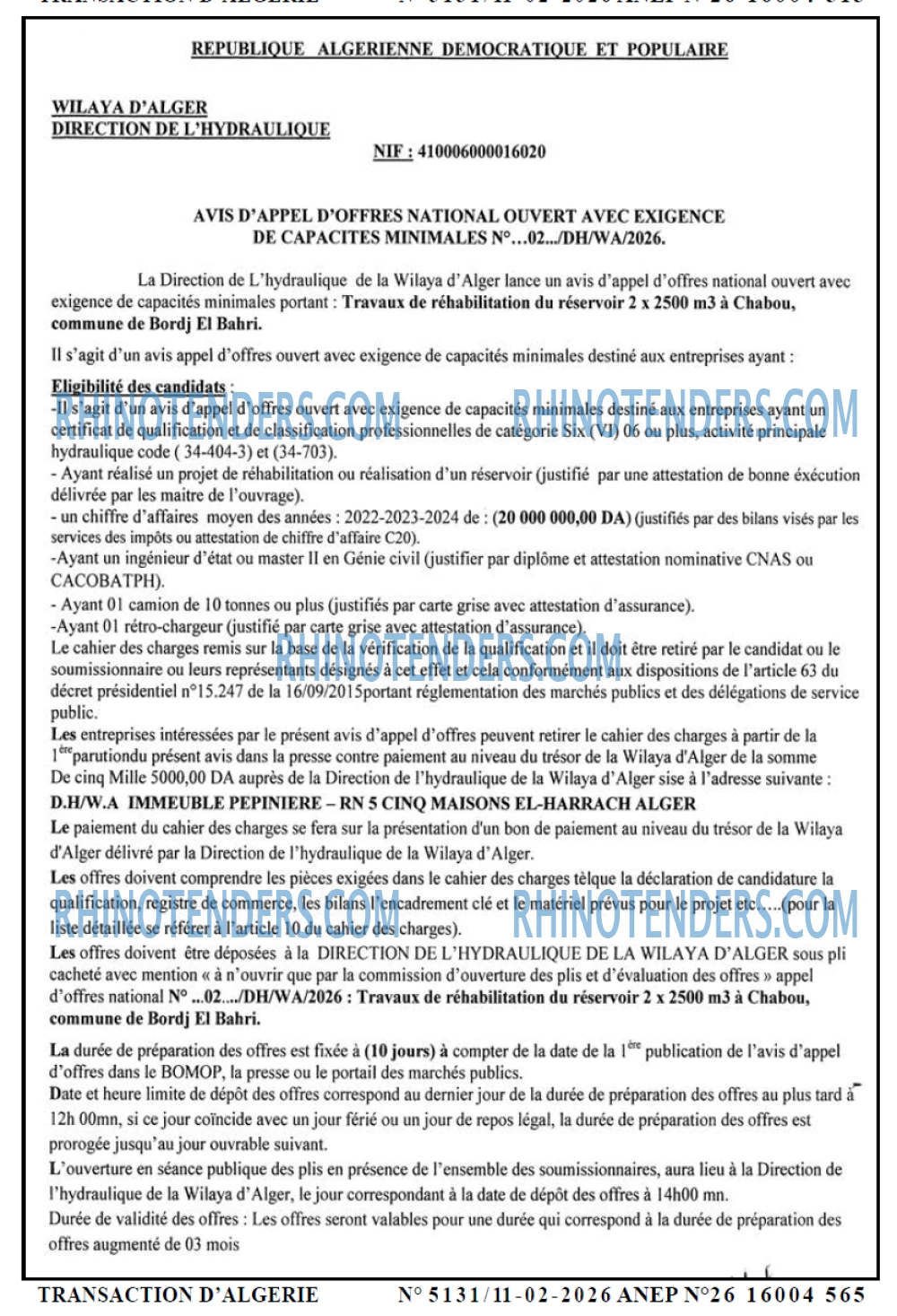 TRANSACTION D'ALGERIE