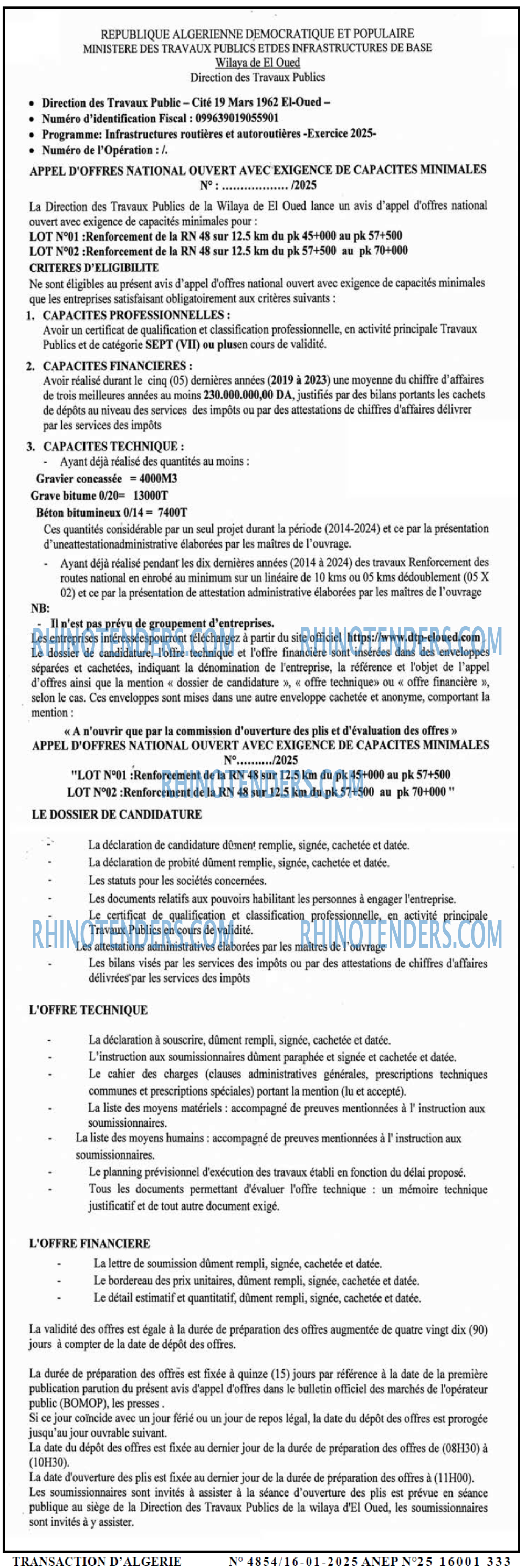 TRANSACTION D'ALGERIE
