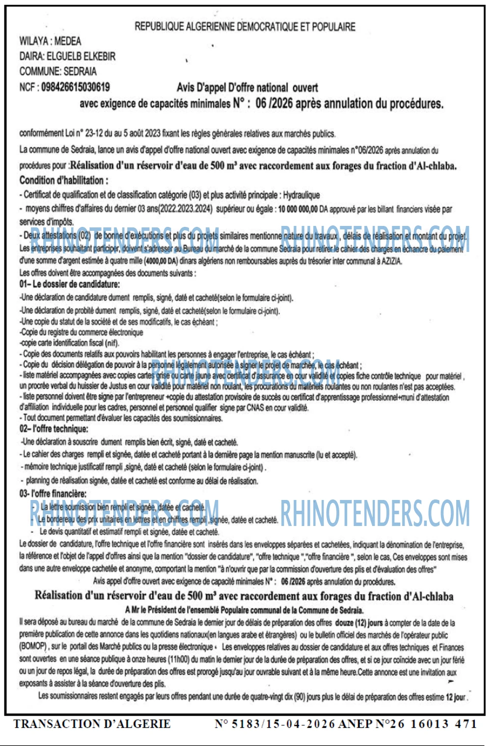 TRANSACTION D'ALGERIE