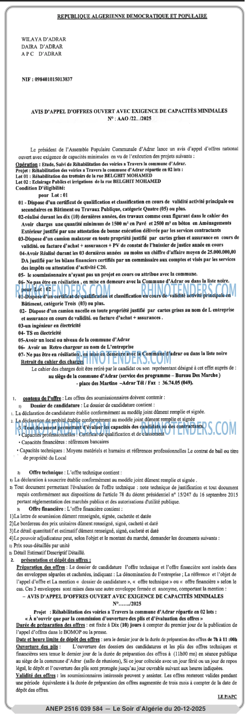 LE SOIR D'ALGERIE