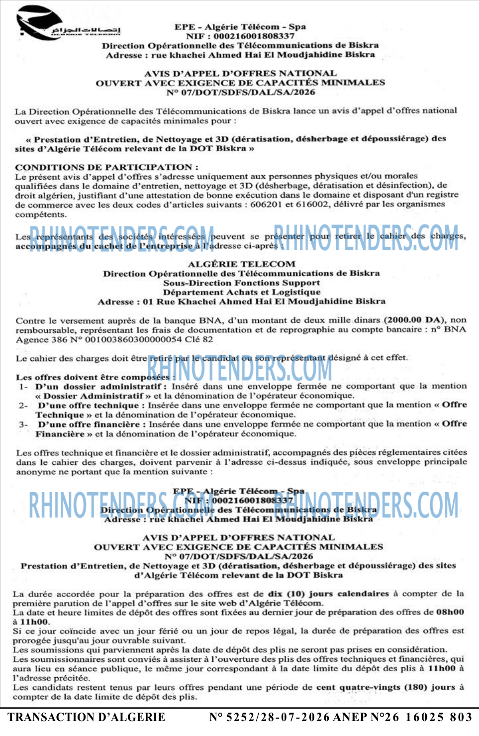 TRANSACTION D'ALGERIE
