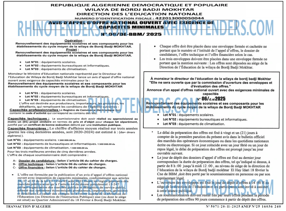 TRANSACTION D'ALGERIE