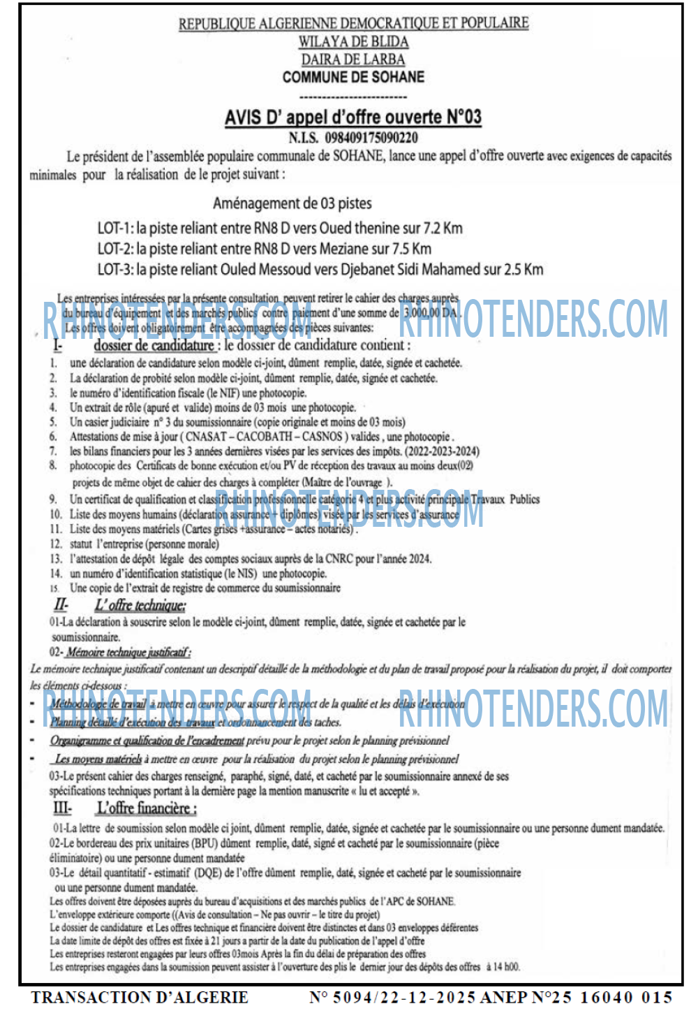 TRANSACTION D'ALGERIE