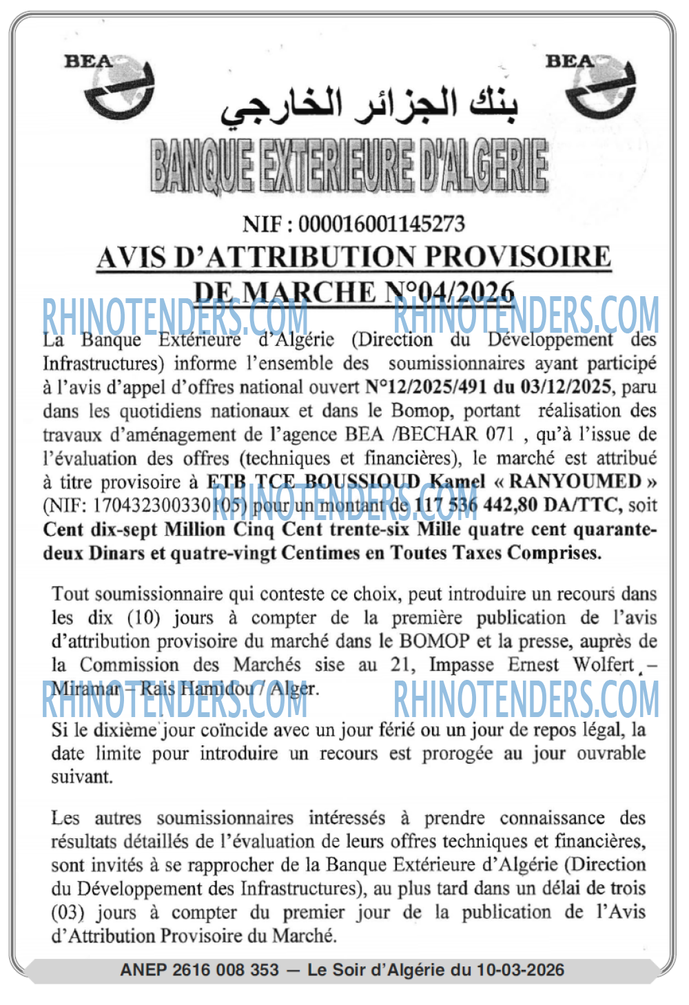 LE SOIR D'ALGERIE