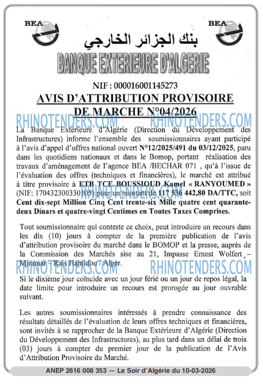 LE SOIR D'ALGERIE