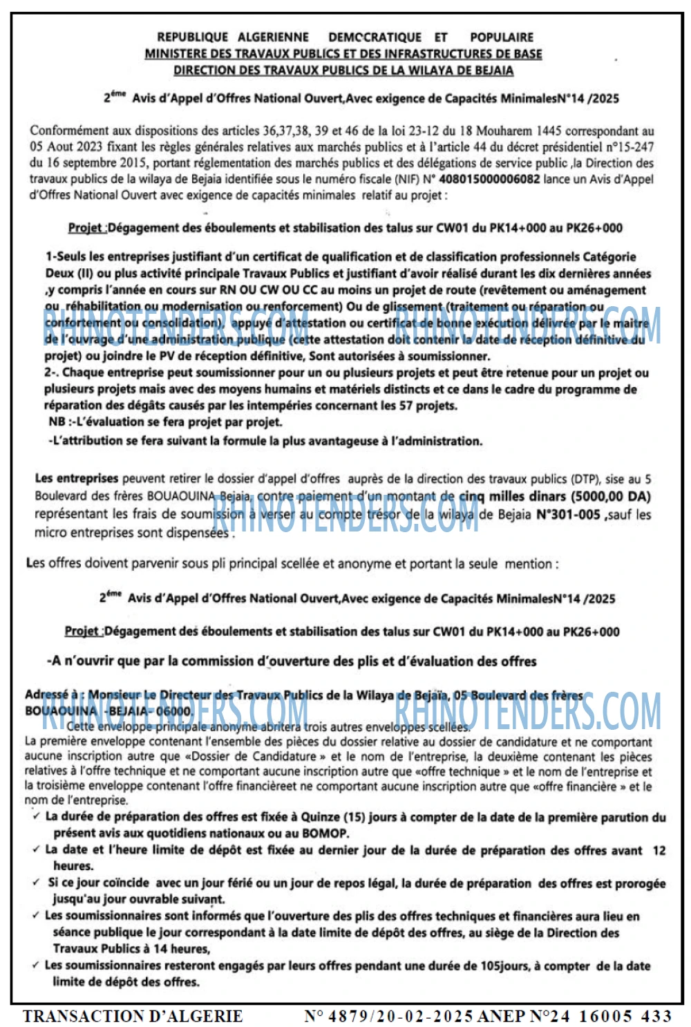 TRANSACTION D'ALGERIE