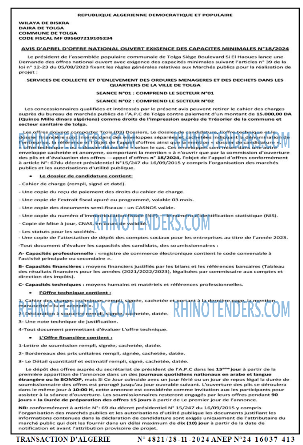TRANSACTION D'ALGERIE