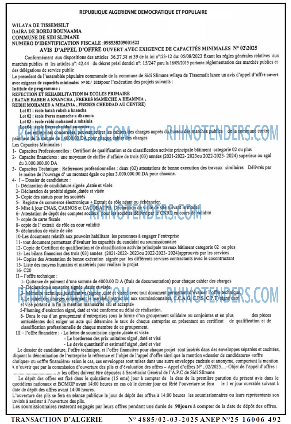 TRANSACTION D'ALGERIE