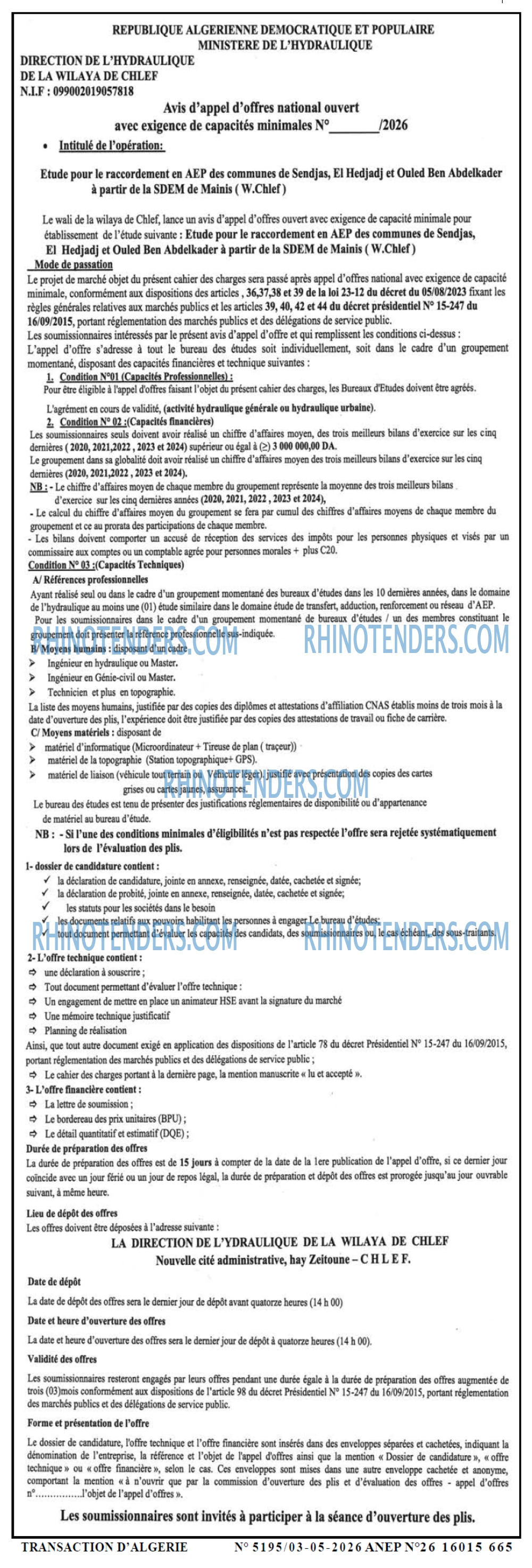 TRANSACTION D'ALGERIE