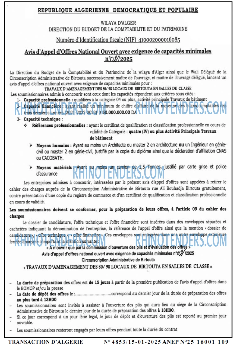 TRANSACTION D'ALGERIE
