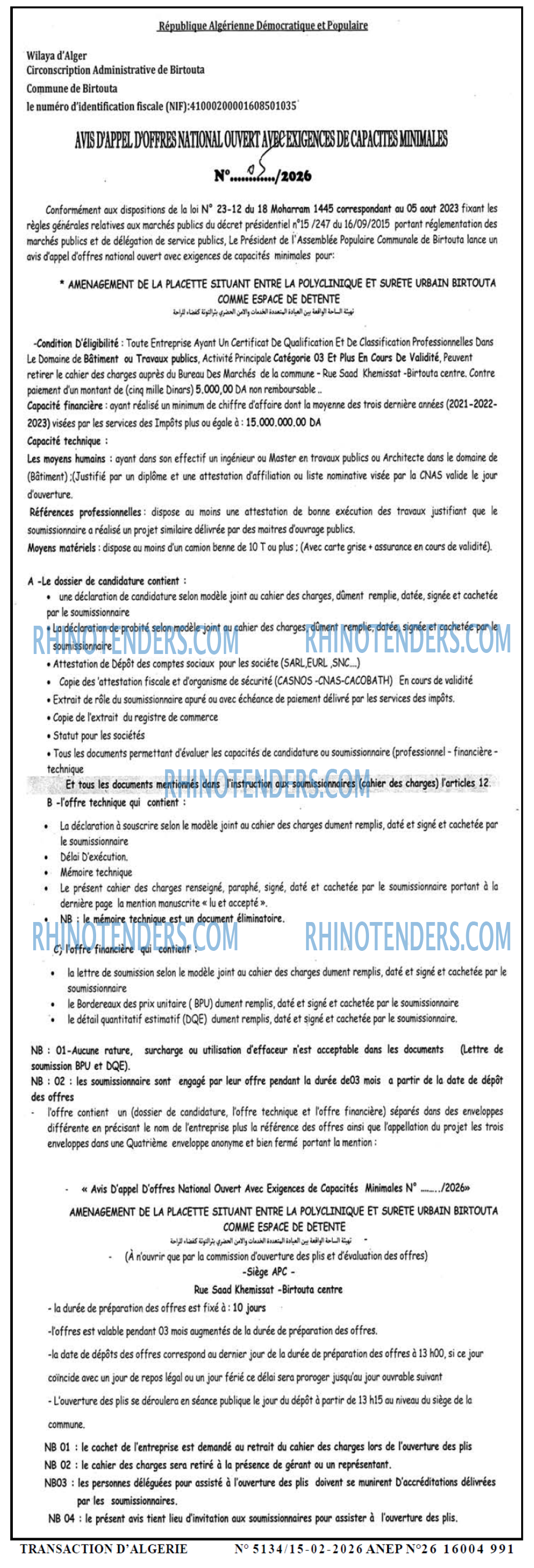 TRANSACTION D'ALGERIE