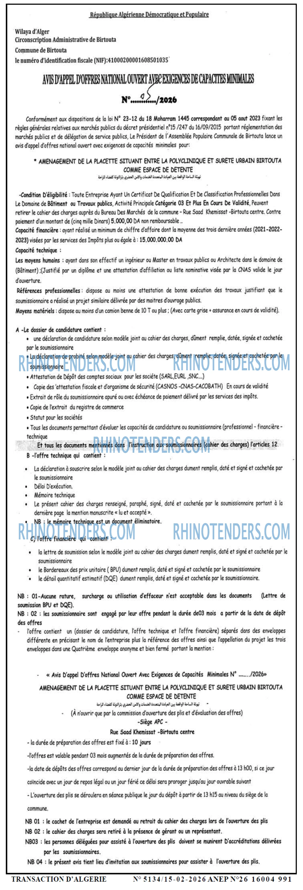TRANSACTION D'ALGERIE