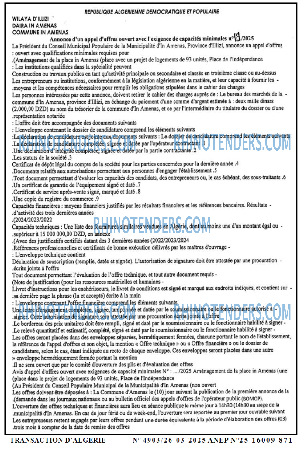 TRANSACTION D'ALGERIE