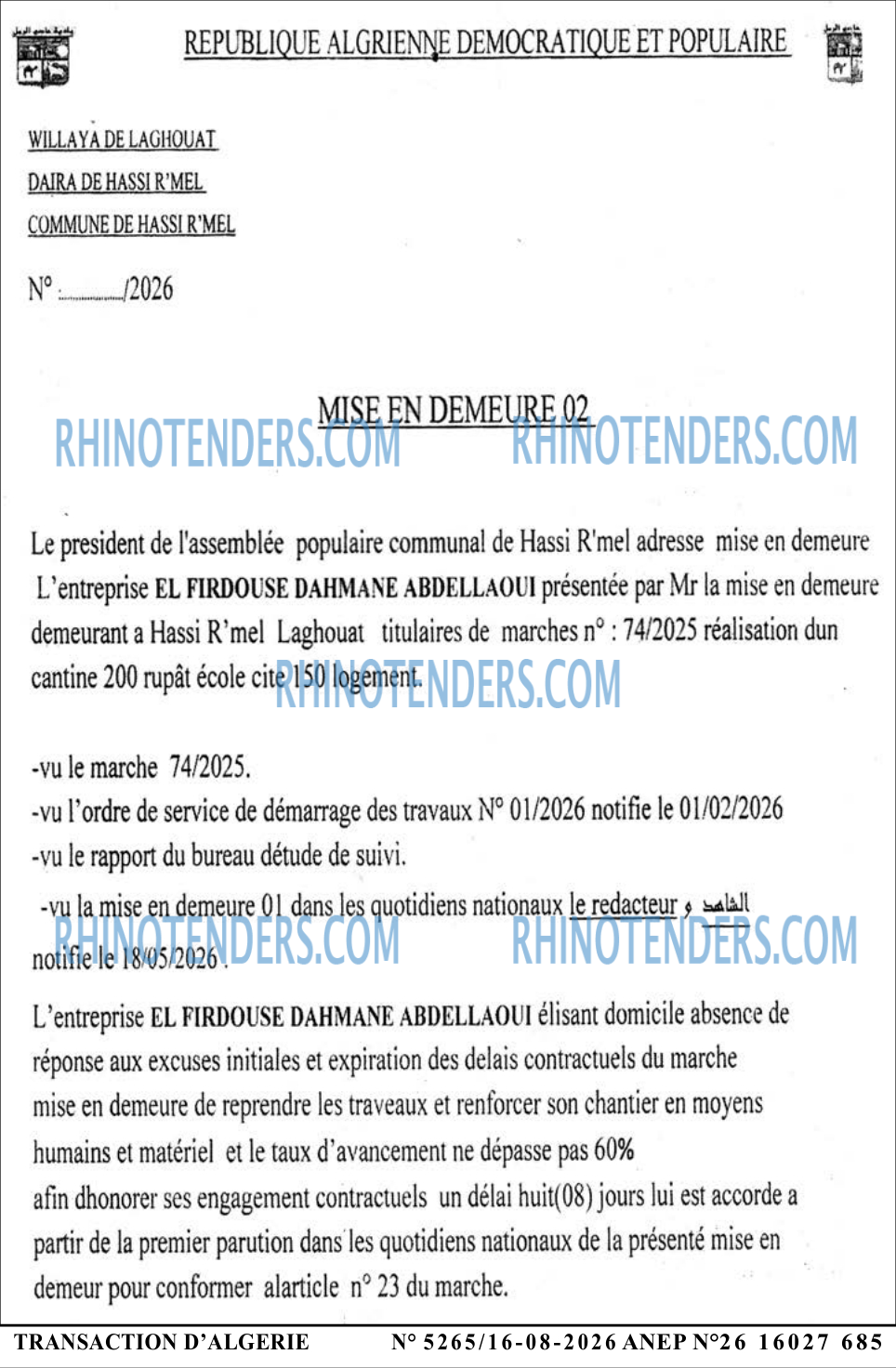 TRANSACTION D'ALGERIE