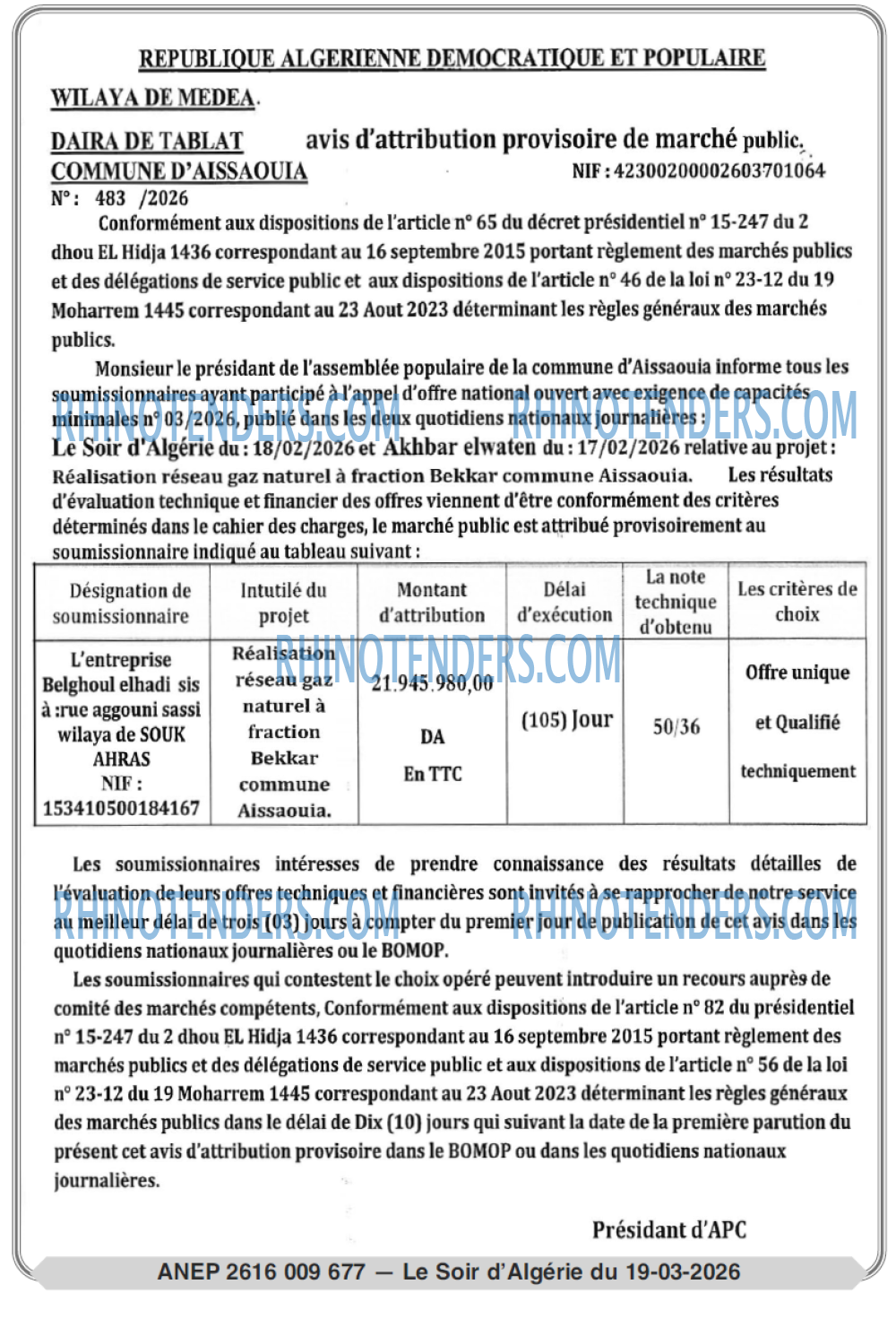 LE SOIR D'ALGERIE