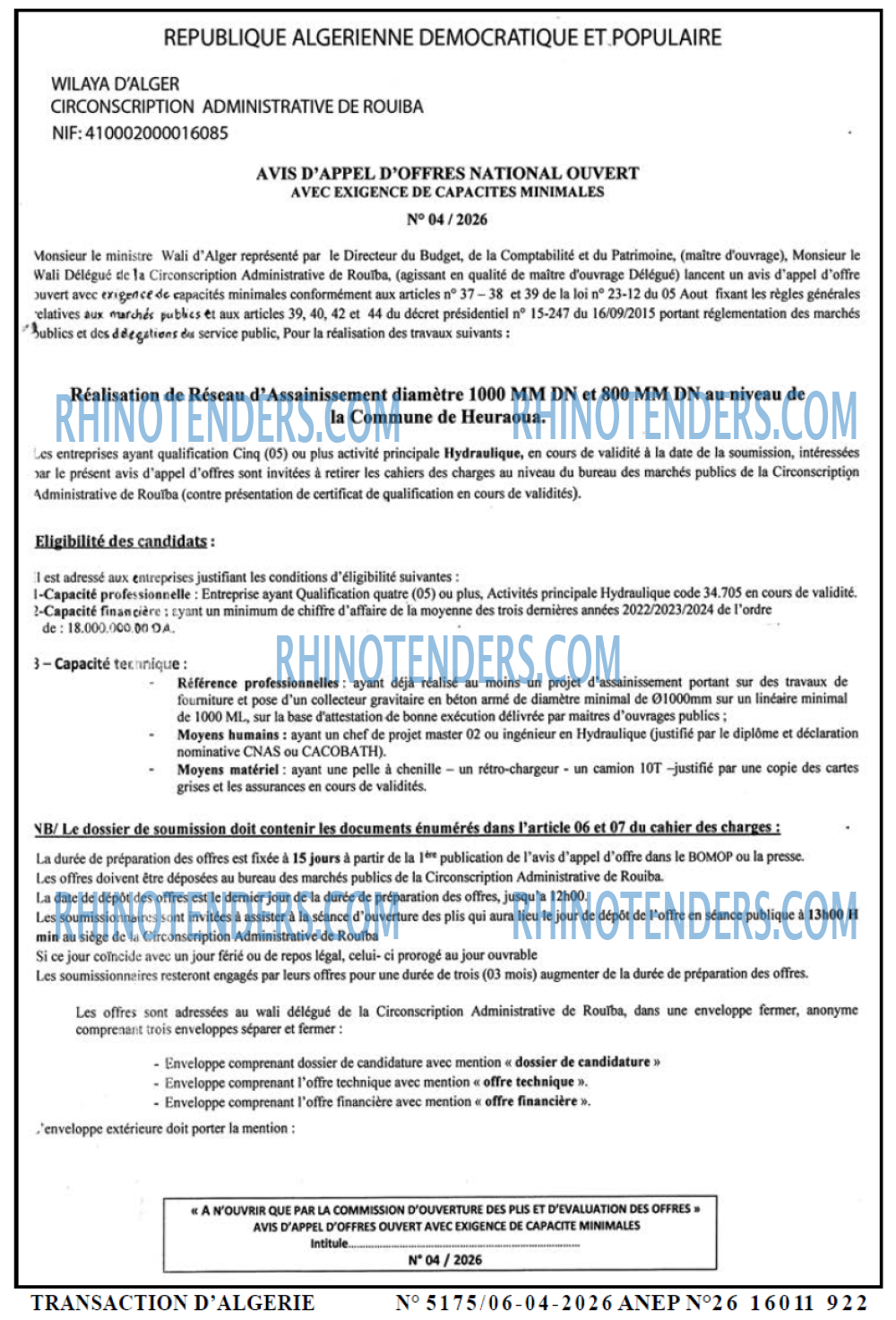 TRANSACTION D'ALGERIE