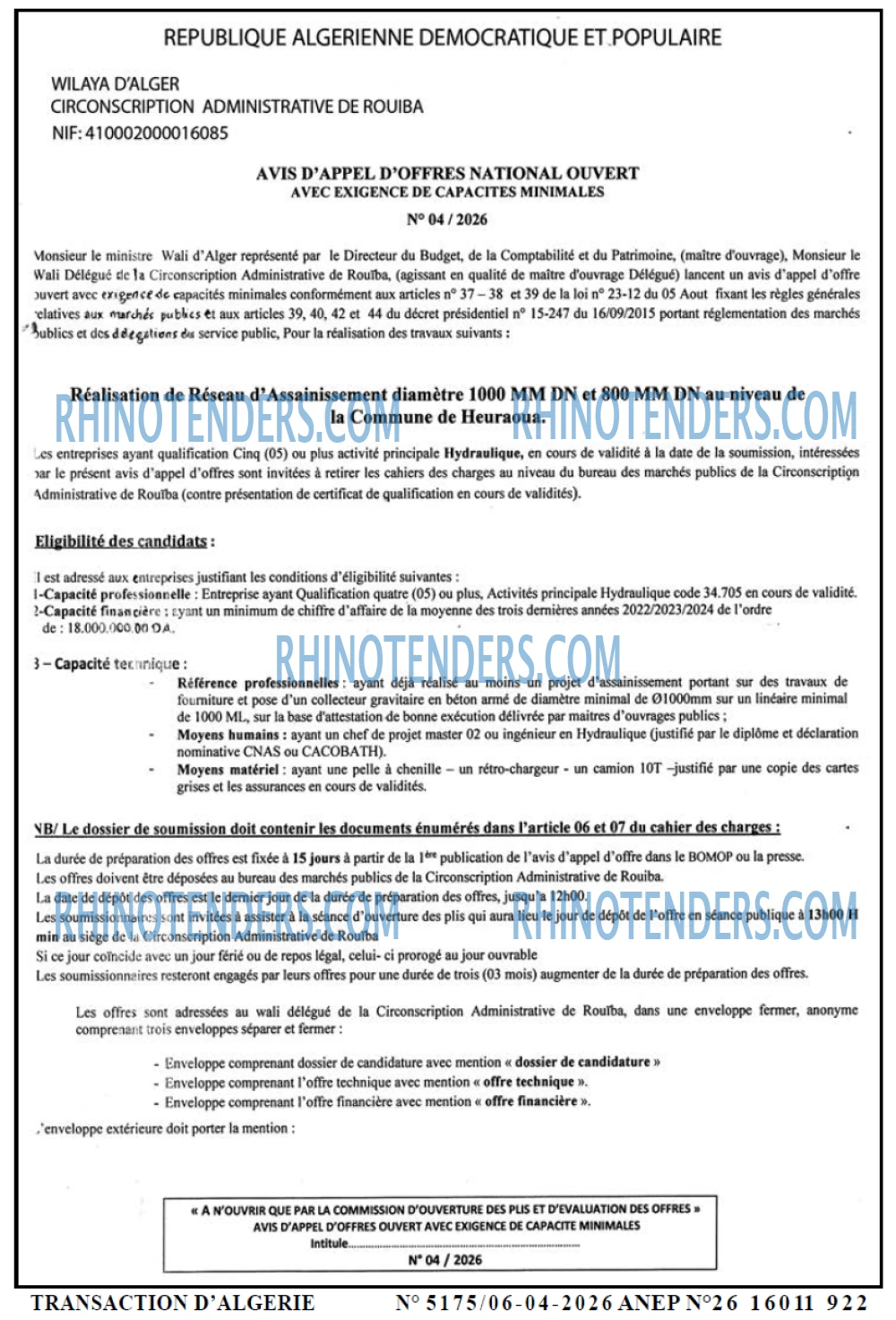 TRANSACTION D'ALGERIE