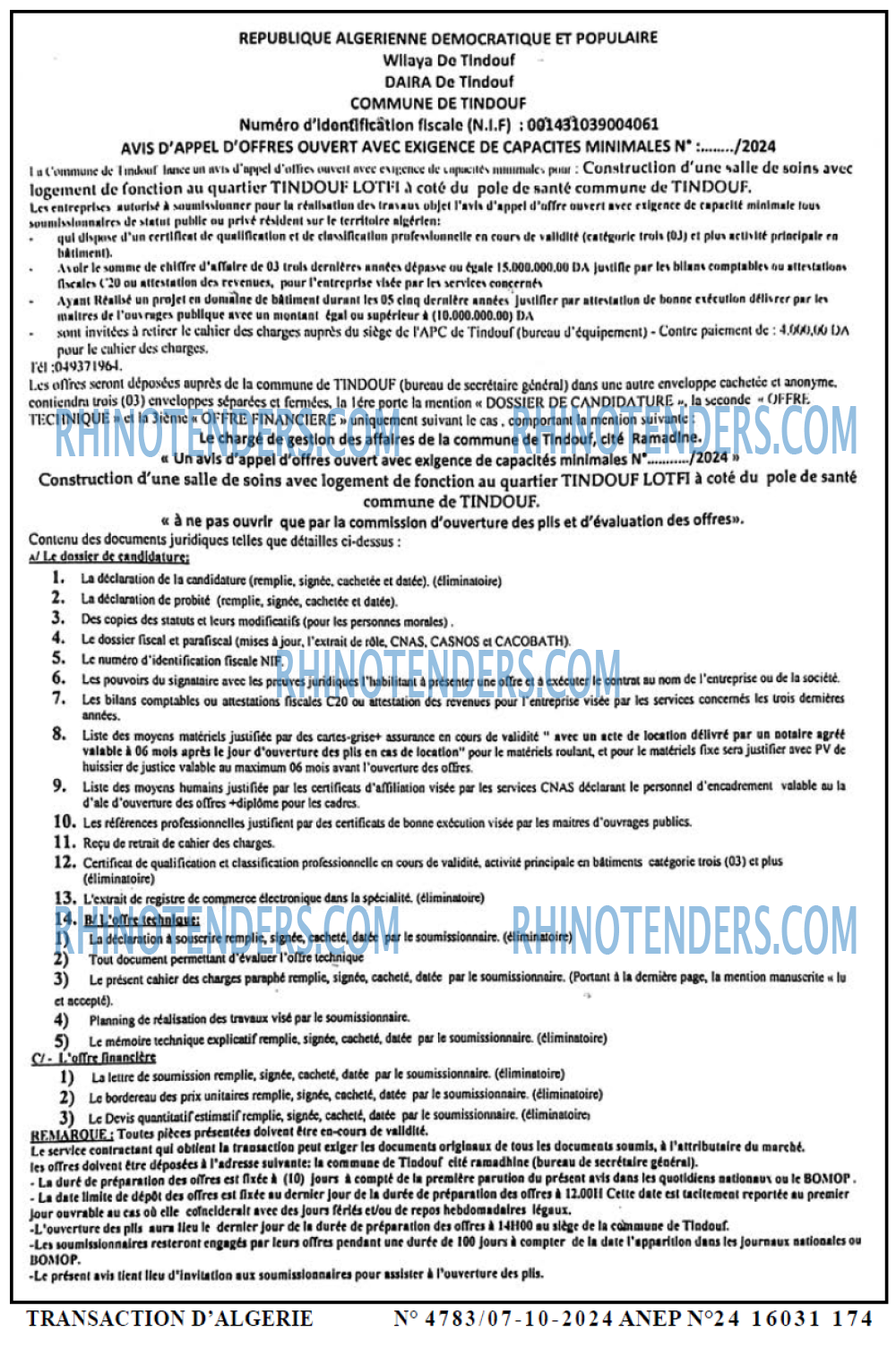 TRANSACTION D'ALGERIE
