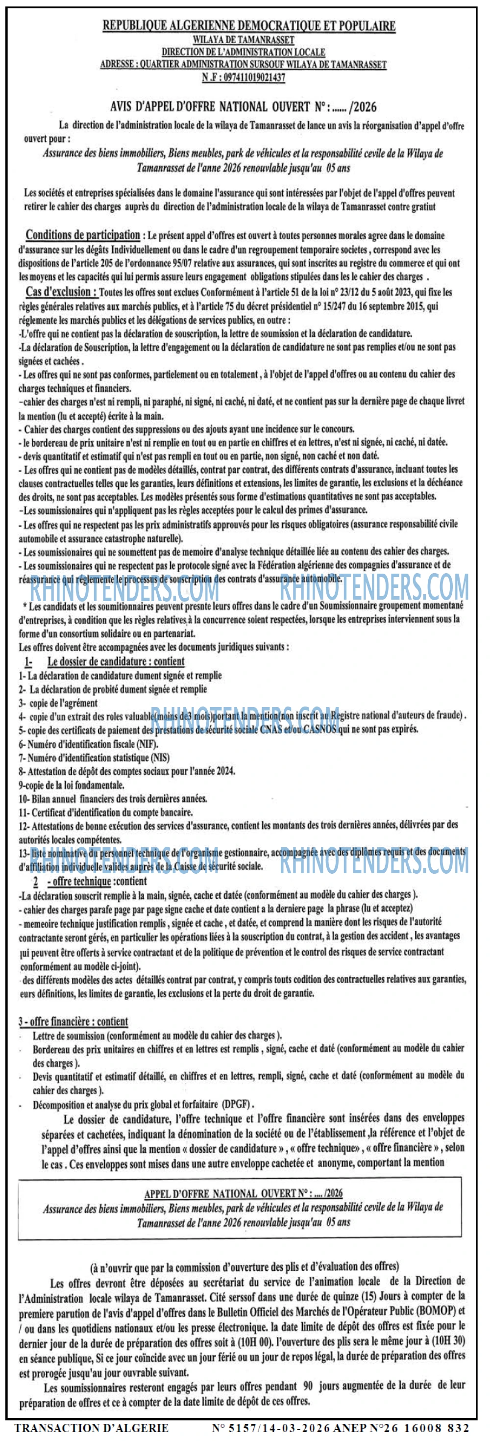 TRANSACTION D'ALGERIE