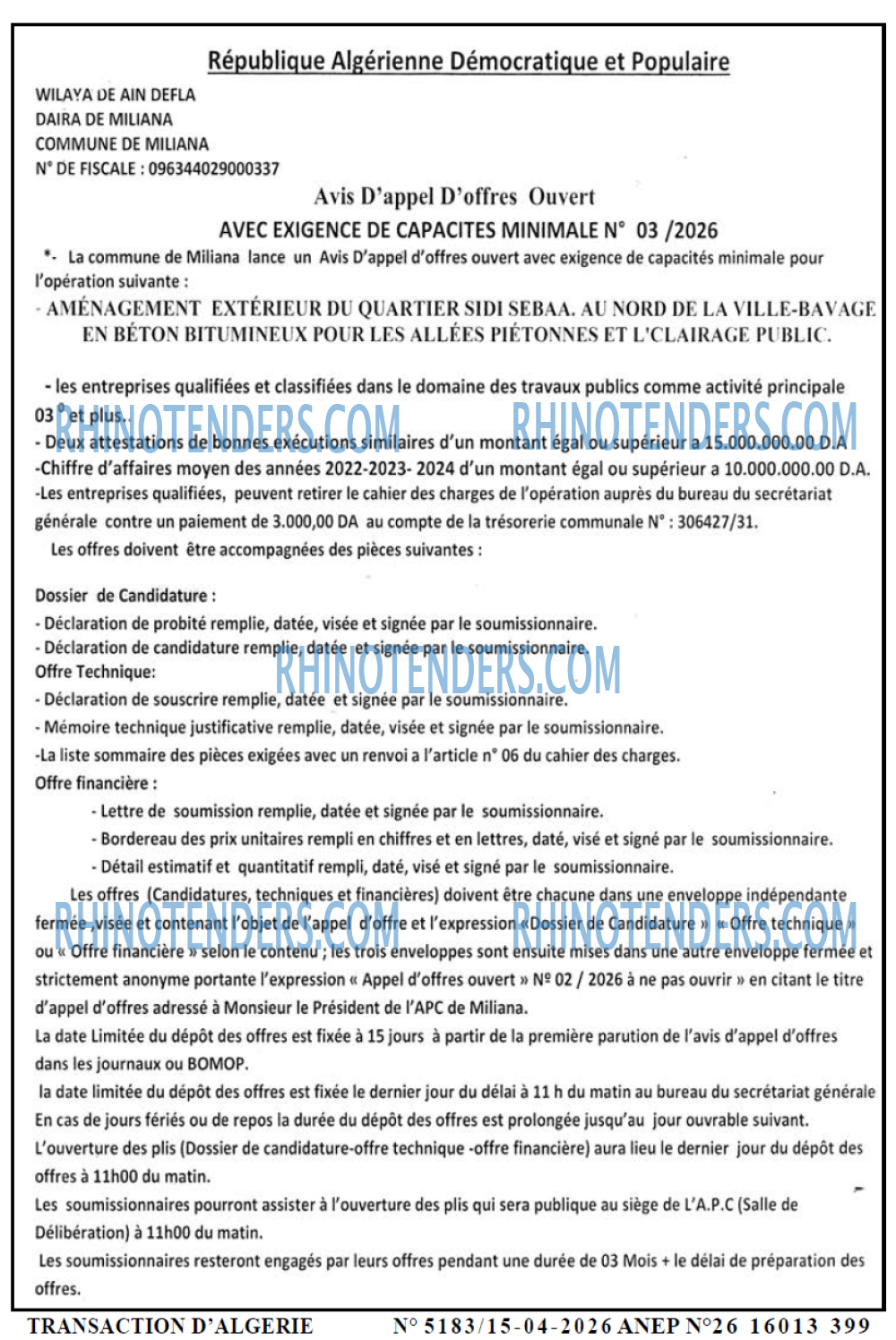 TRANSACTION D'ALGERIE
