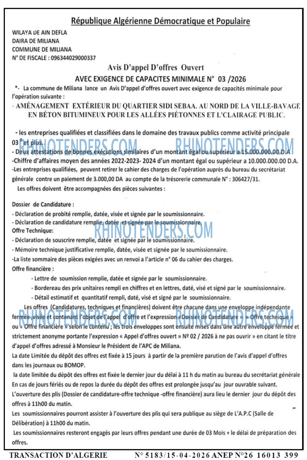 TRANSACTION D'ALGERIE