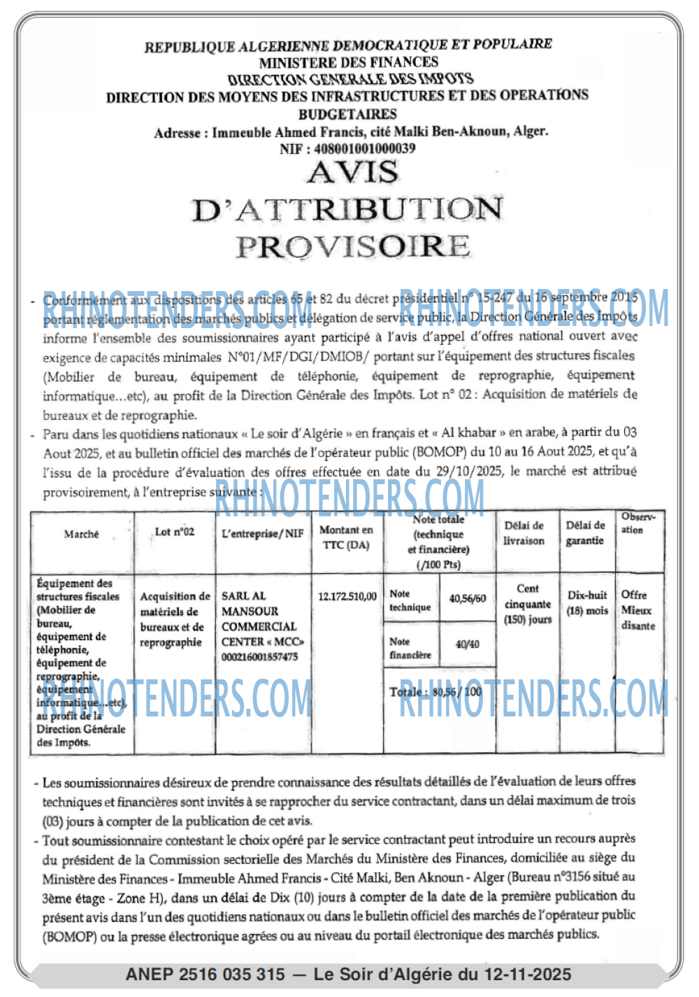 LE SOIR D'ALGERIE