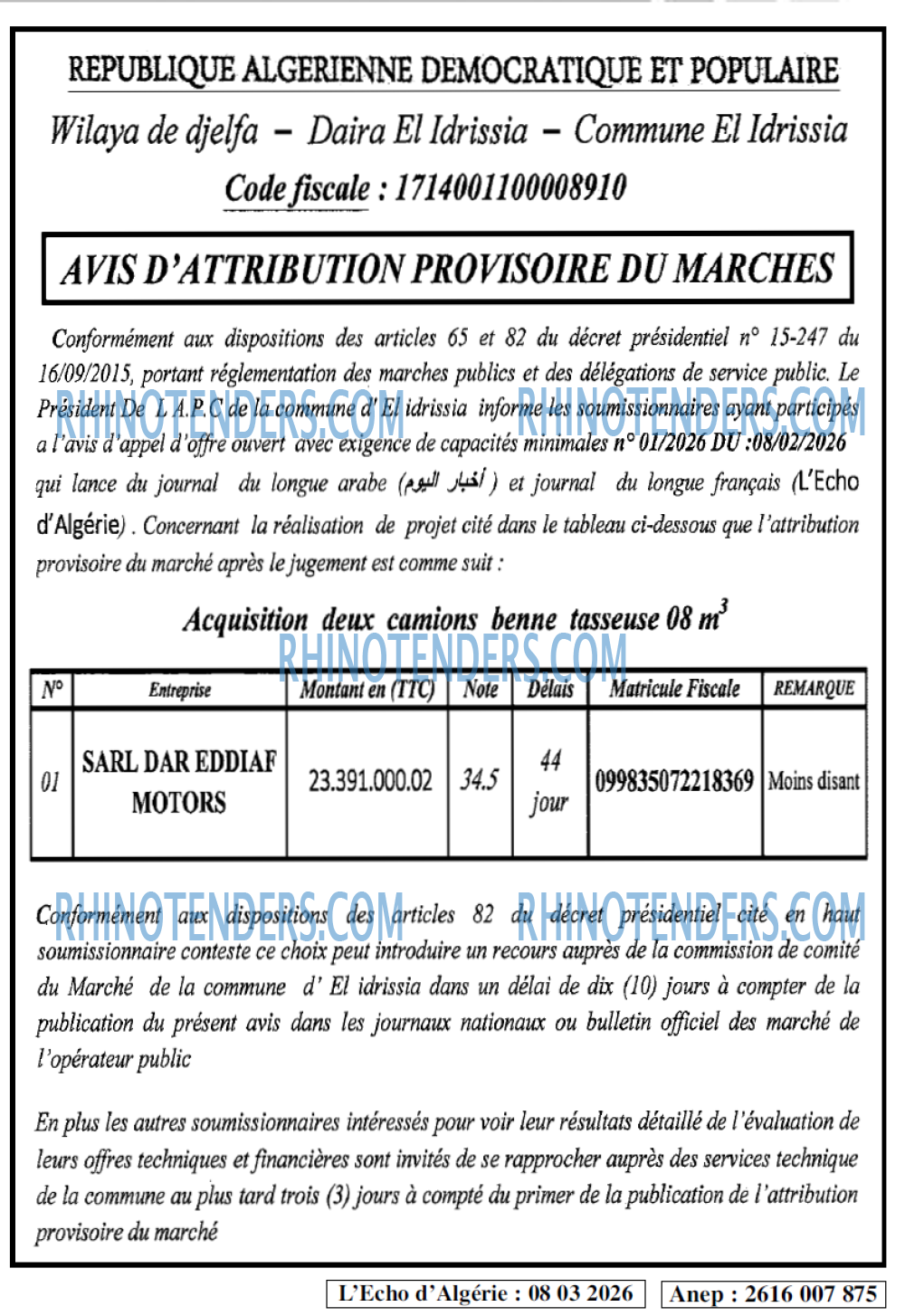 L'ECHO D'ALGERIE