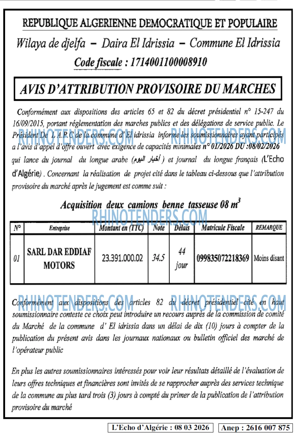 L'ECHO D'ALGERIE