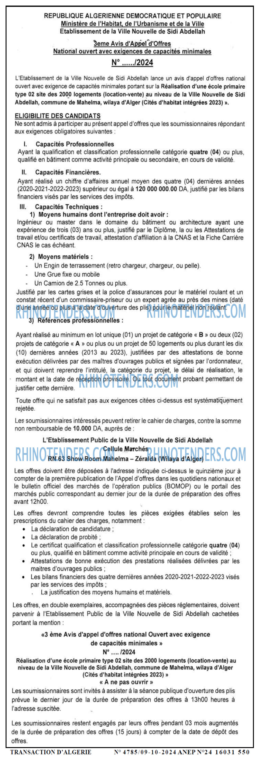 TRANSACTION D'ALGERIE