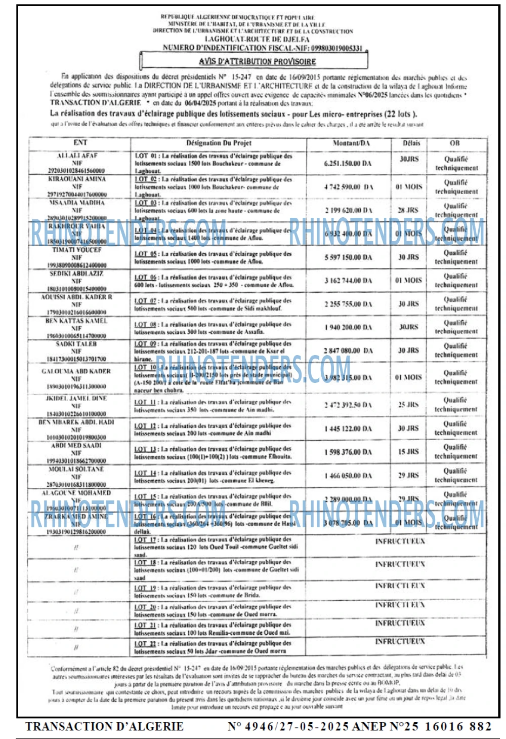 TRANSACTION D'ALGERIE