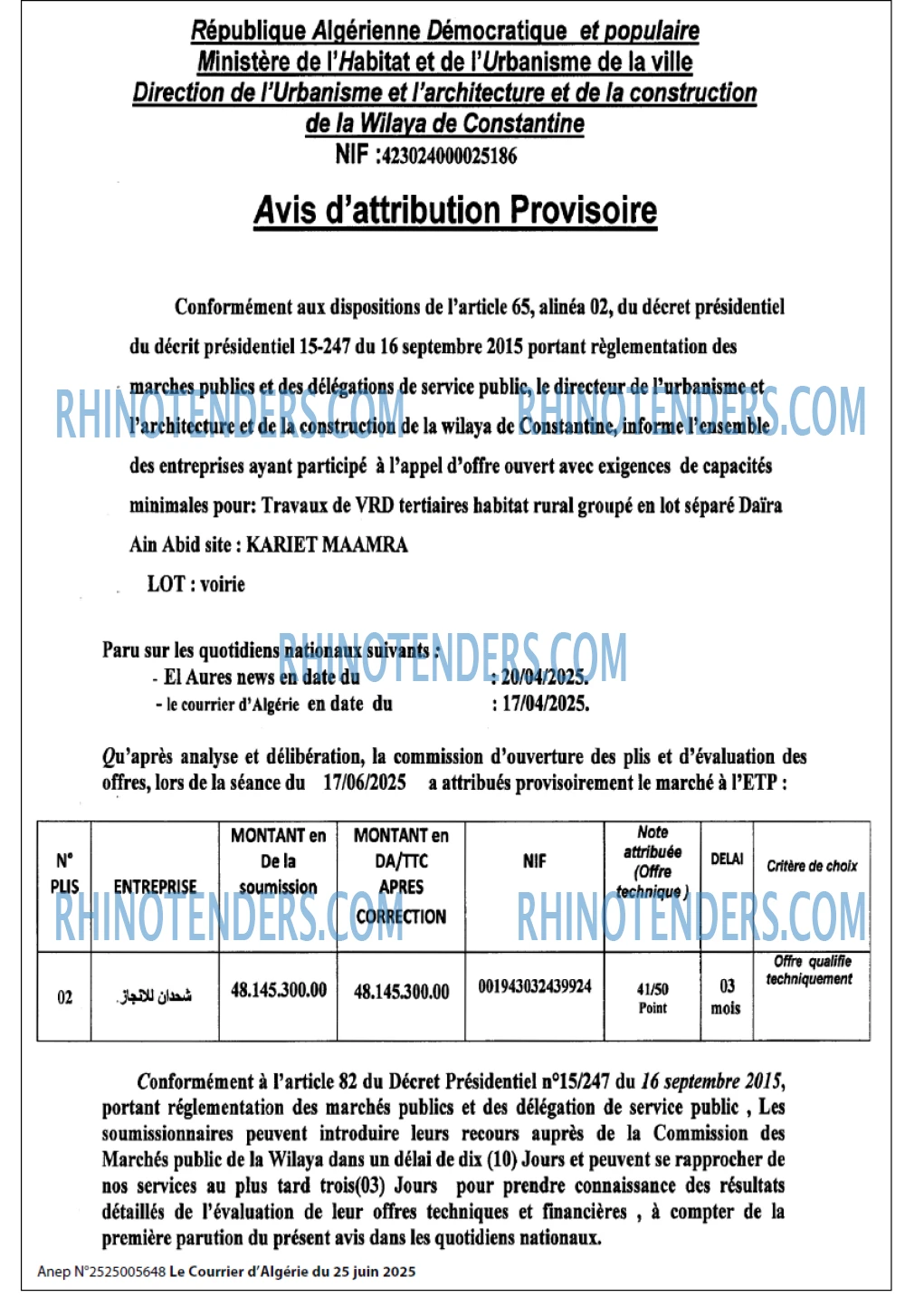 Le Courrier d'Algerie