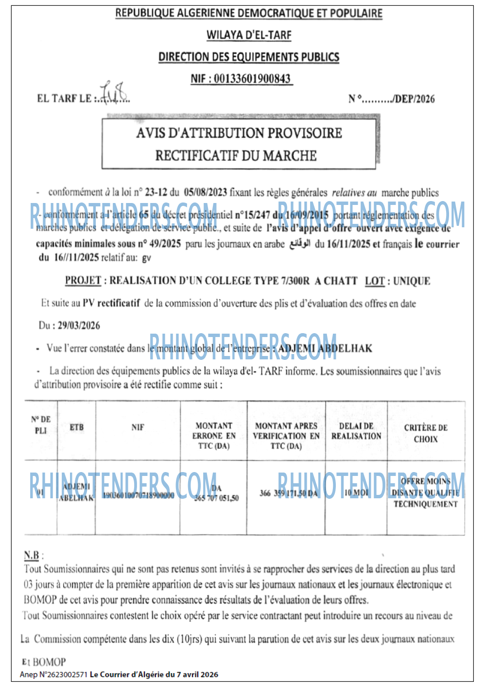Le Courrier d'Algerie
