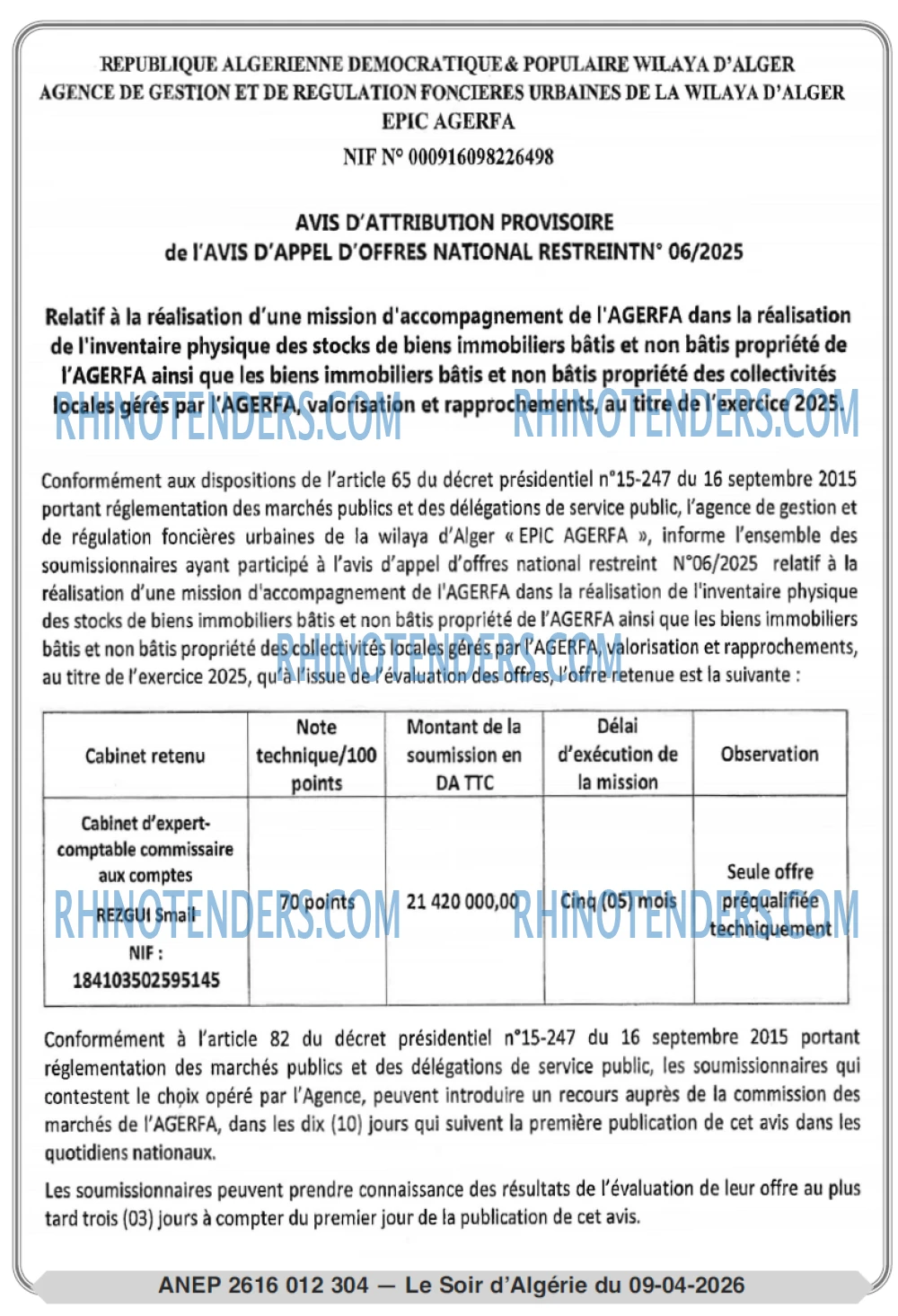 LE SOIR D'ALGERIE