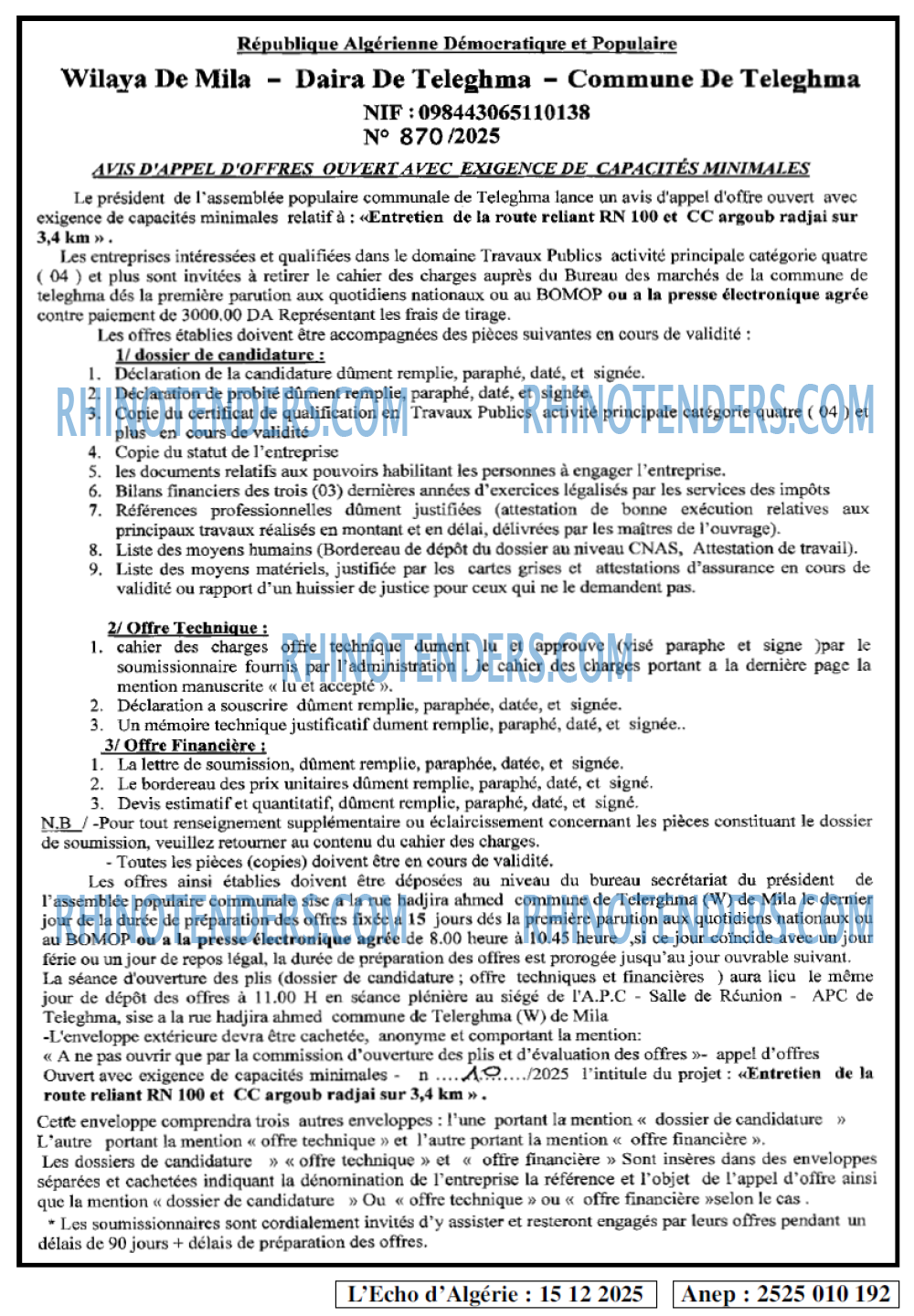 L'ECHO D'ALGERIE