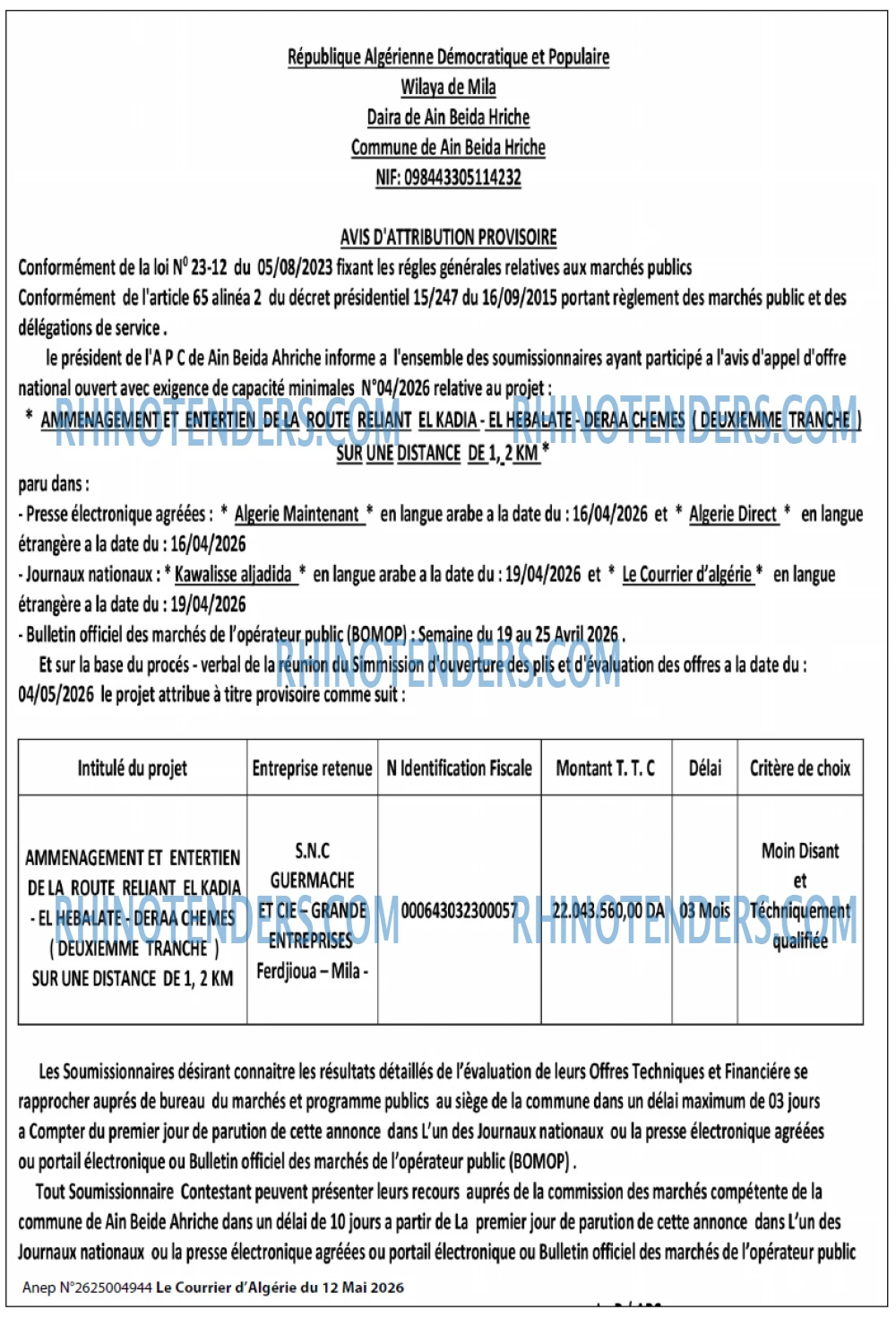 Le Courrier d'Algerie