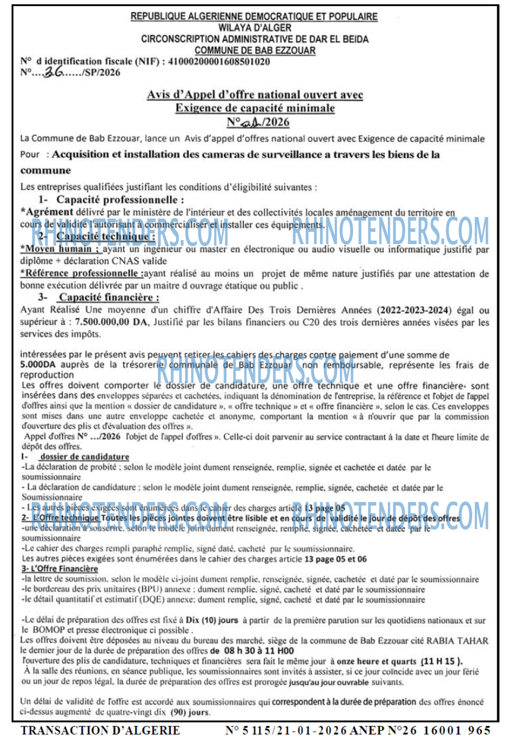 TRANSACTION D'ALGERIE