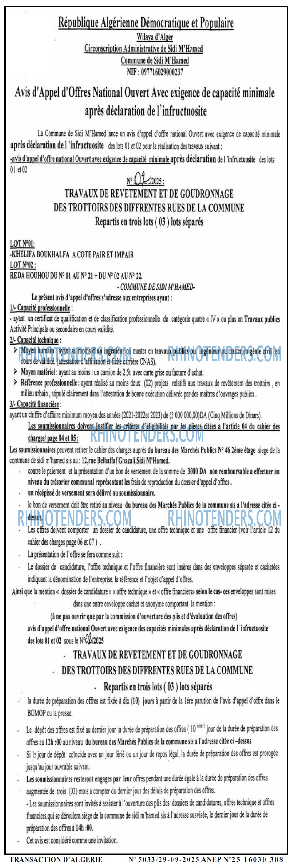 TRANSACTION D'ALGERIE